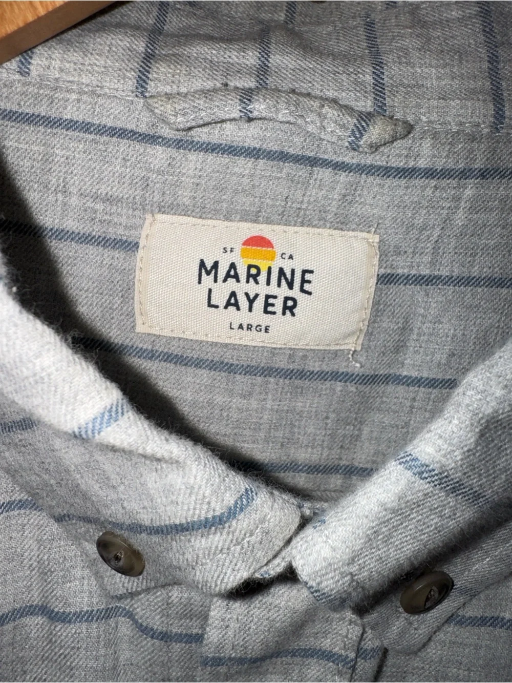 MARINE Layer Stripe Button Front Long Sleeve Shirt Size Large - Picture 3 of 7